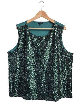 Talbots Plus Size 2X Emerald Green Sequin Sleeveless Top Old Money